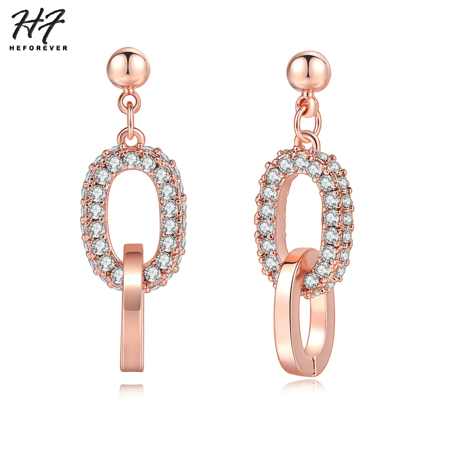 

Double Round Drop Earrings For Women Daily Gift For Girls Rose White Gold Color AAA+CZ Fashion Jewelry E130 E129