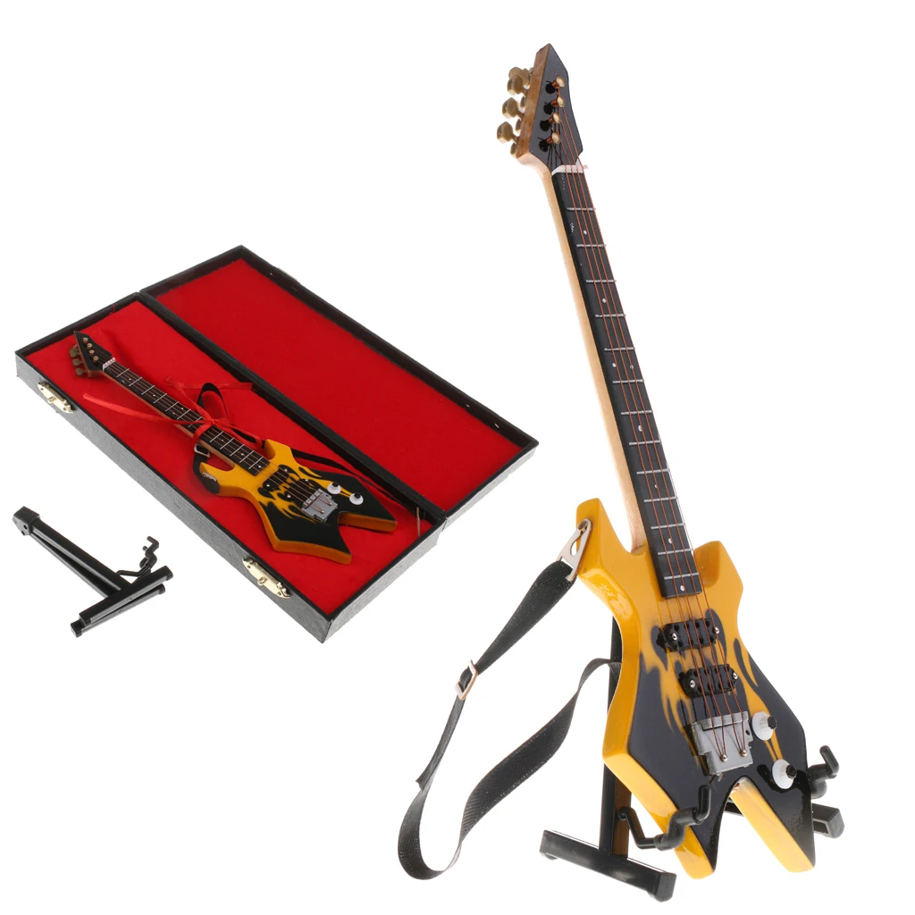 1/6 Wooden Electric Bass Model Musical Miniature for Action Figures