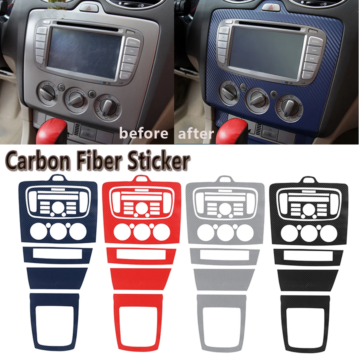

Car Central Control Panel Sticker 3D Carbon Fiber Decoration Trim Cover for Ford for Focus 2 Mk2 2009-2016 Car Styling