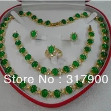 Новое ювелирное зеленое ожерелье браслет серьги кольцо 8# набор