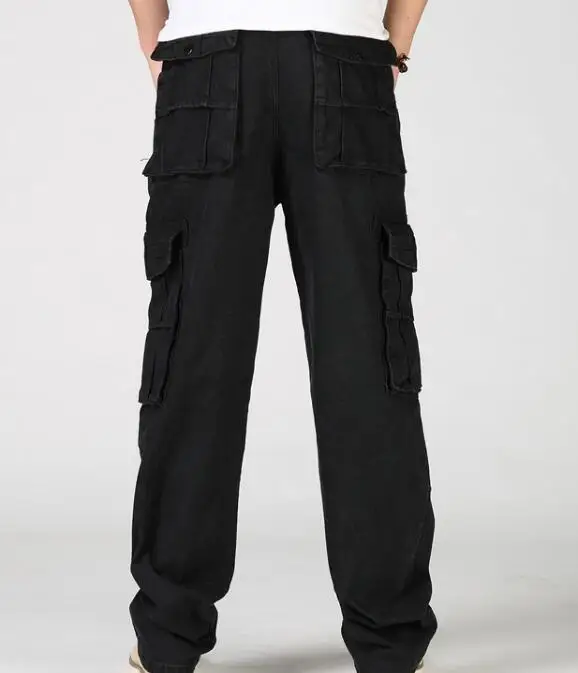 Новые мужские джинсовые брюки карго, мужские Мешковатые Свободные черные джинсы с боковыми карманами, большие размеры 38-46