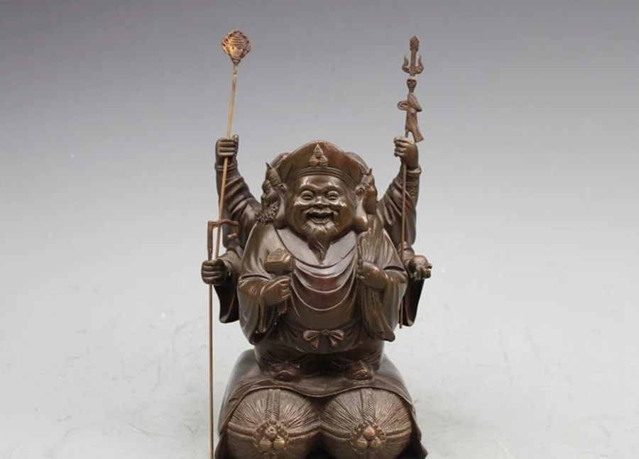 

8 Tibetan Buddhism Pure Bronze Three face Mahakala wealth Mammon Buddha Statue a 0518