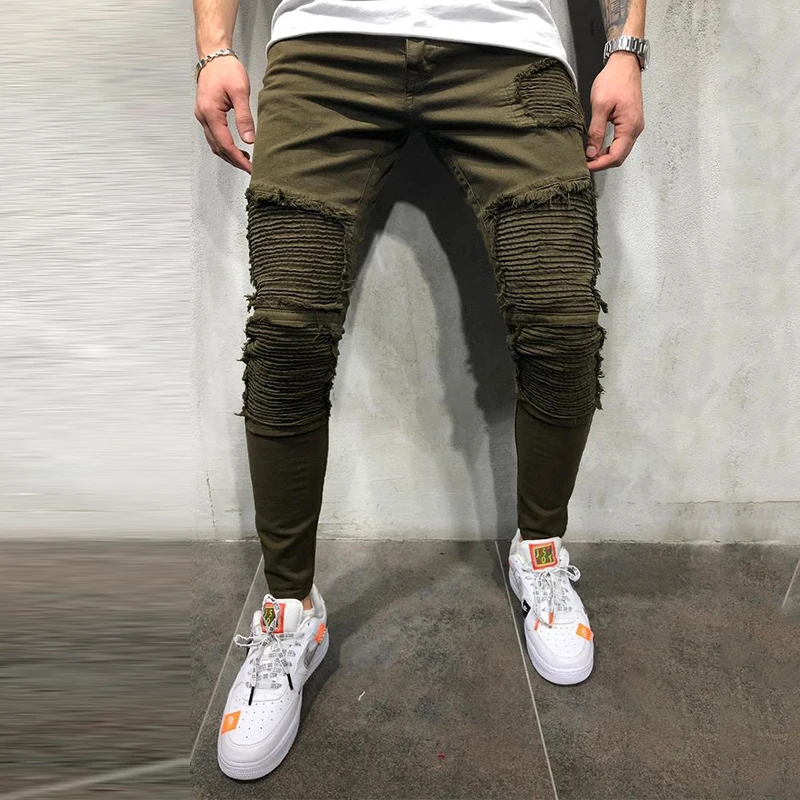 Размер США) новые Брендовые мужские армейские зеленые джинсовые брюки со складками, брюки в стиле хип-хоп
