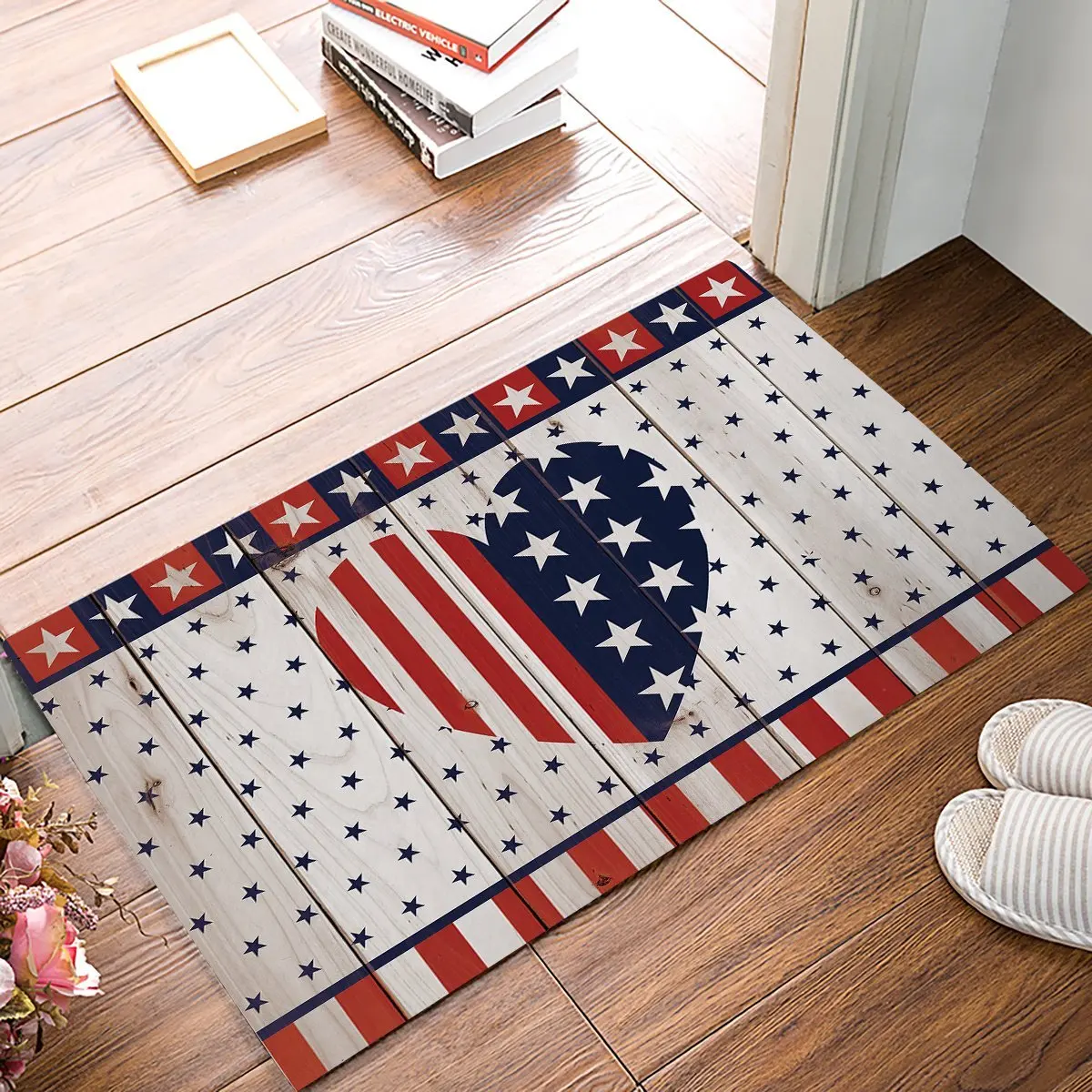 Us 13 63 16 Off Entrance Doormat Waterproof Low Profile Door Mat Welcome Front Door Flag Heart Shaped Pattern Wooden Board In Mat From Home