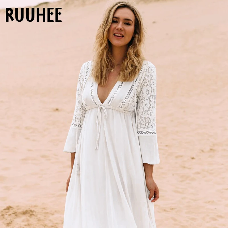 Женский купальный костюм RUUHEE с v образным вырезом и поясом пляжная одежда летнее