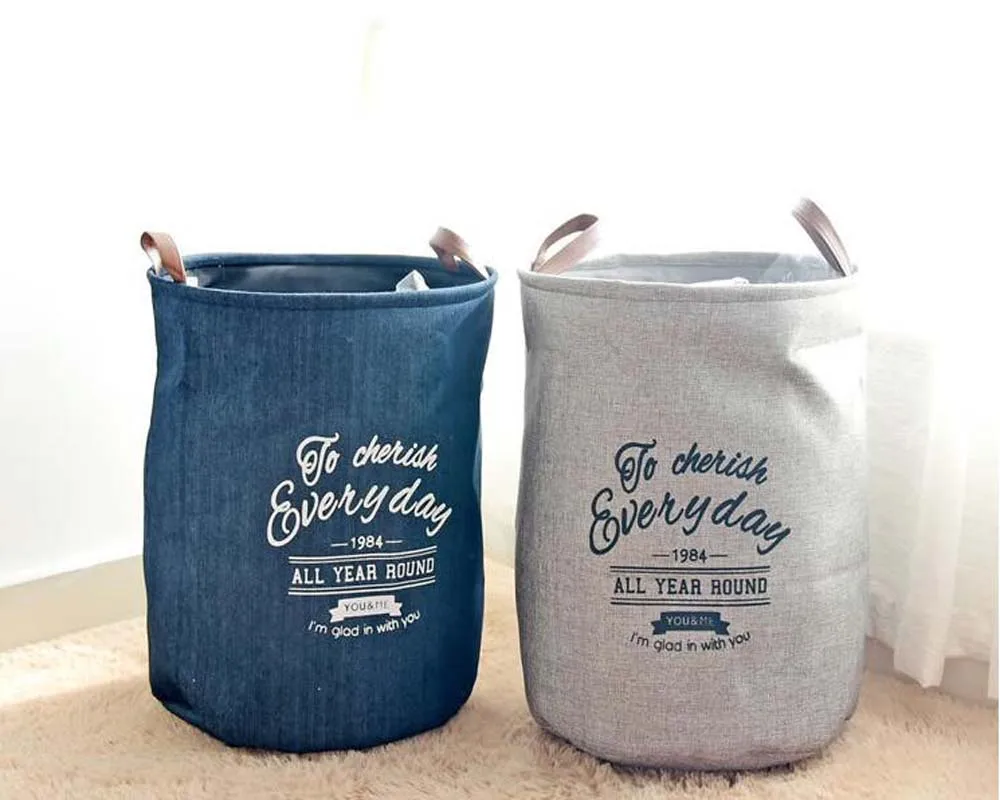 

Cotton Linen Foldable Laundry Basket Hamper Large Toy Sundries Storage Barrel Dirty Clothes Organizer