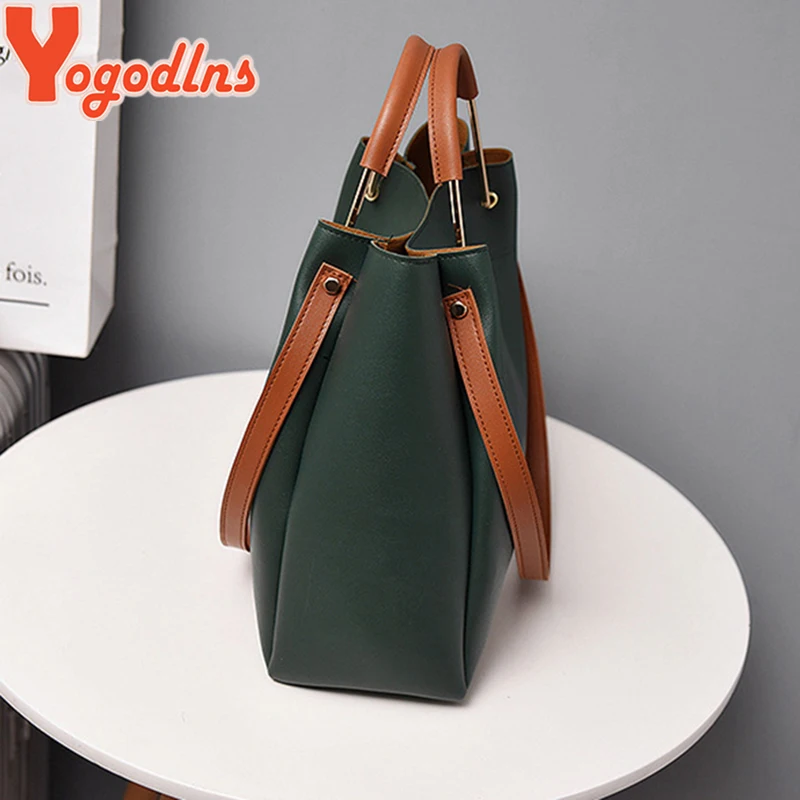 Yogodlns الأزياء الإناث حقيبة كتف جلد حقيبة يد المرأة أسلوب بسيط حقيبة ساعي الأعلى مقبض قدرة كبيرة حقائب اليد
