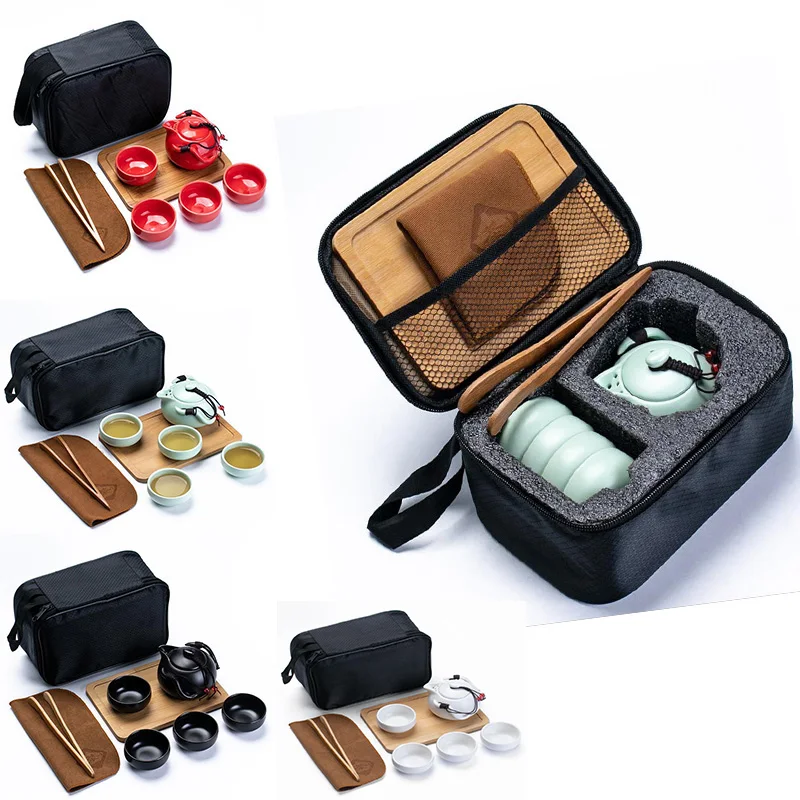

Customize Chinese Kung Fu Tea Set Ceramic Portable Teapot Set Outdoor Travel Gaiwan Tea Cups of Tea Ceremony Teacup Fine Gift