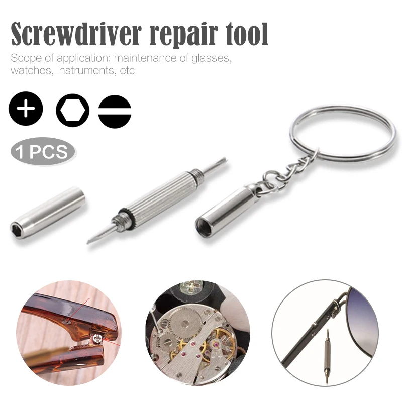

1Pc Portable Screwdriver Hand Tools Multi-Function Mini Stainless Steel Screwdriver Sunglass Watch Repair Kit With Keychain