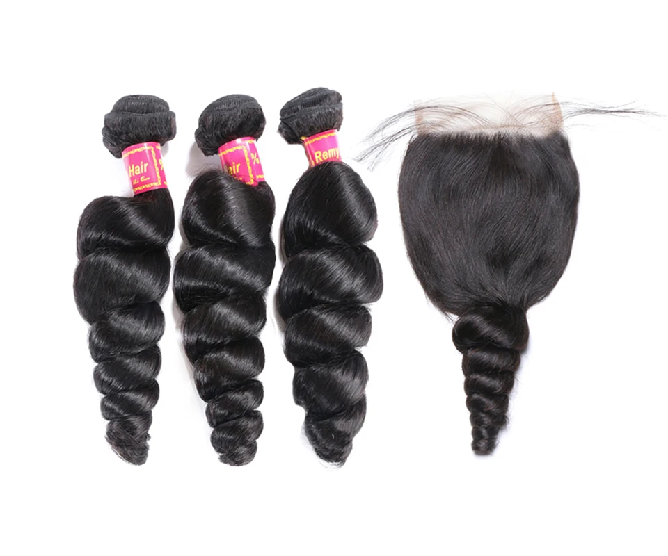 Ali queen hair Products 3 шт. бразильские свободные волнистые человеческие волосы пучки с швейцарская шнуровка с детскими волосами часть remy Hair