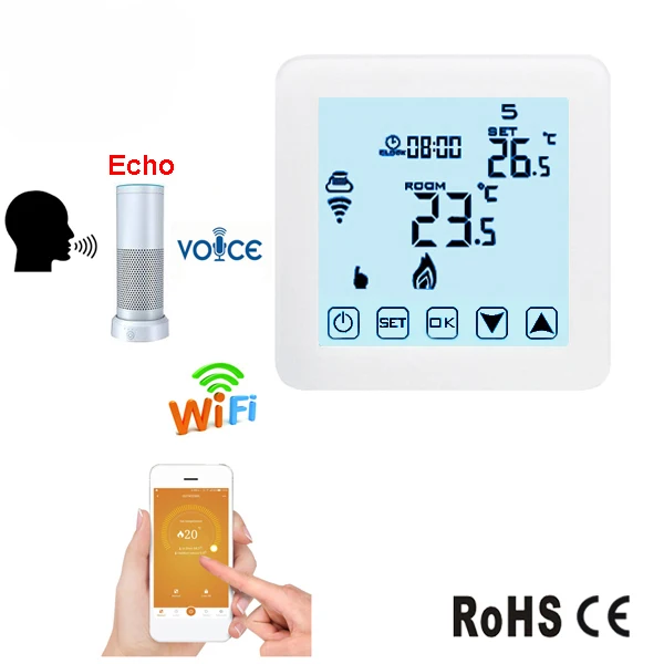 

HY08WE-1 16A Alexa Echo Speaker Touch Screen 7 Days Programmable WIFI Thermostat with Ios and Android APP