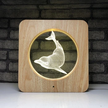 

Dolphin 3D LED Light Wood Pattern Frame Lamp Touch Control Warm White/Multi-Color Flashing LED Home Bedside Table Night Lighting