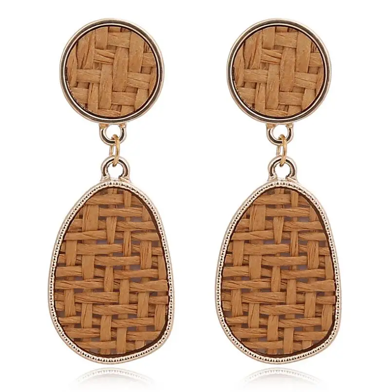 

New Hot Geometric Rattan Knit Weaving Earrings For Women Exaggeration Irregular Round Long Earring Statement Charm Jewelry AE646