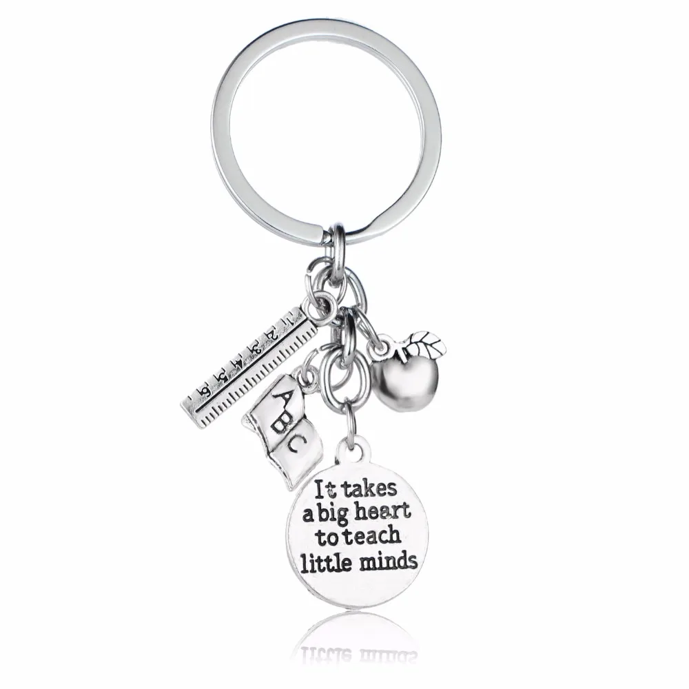 

12PC/Lot Appreciation Teachers Keychain Gifts It Takes A Big Heart To Teach Little Minds Keyring Apple Ruler ABC Book Charms New