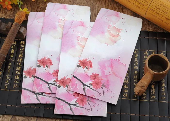 Китайский стиль классическая древняя Живописи Тушью Цветок бумага конверт для письма для подарка поздравительная открытка карты хранения