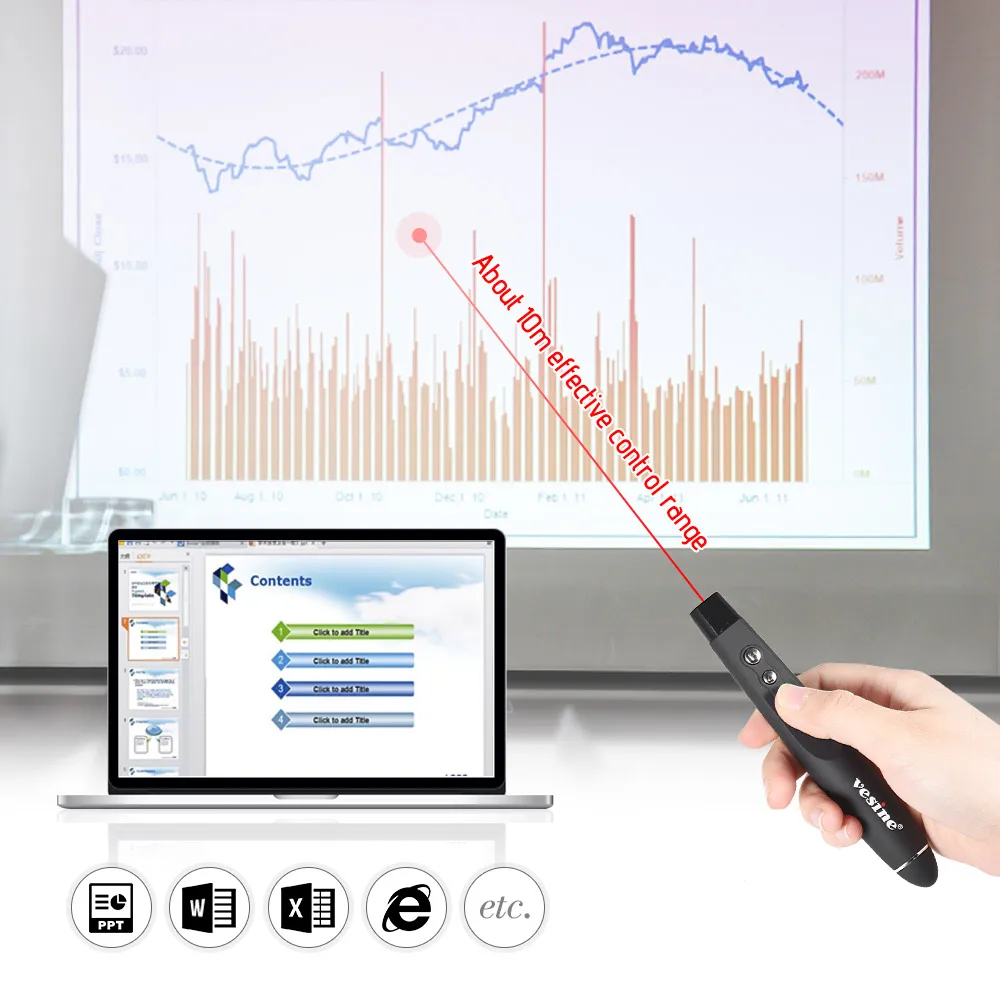  vesine 2.4GHz Wireless Presenter Presentation Red Light Pointer Pen PPT Clicker USB Remote Control  - 32855538923