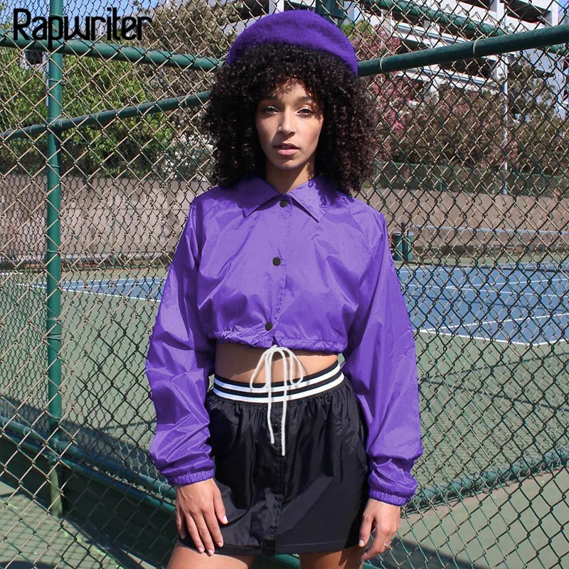 

Rapwriter Fashion Side Striped Patchwork Drawstring Jackets Women 2019 Turn-down Collar Long Sleeve Single Breasted Crop Tops
