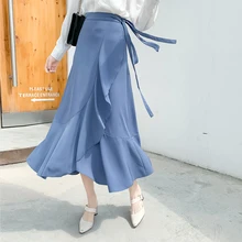 Шифоновая юбка женская летняя кружевная Асимметричная гофрированная рыбий хвост юбка длинная секция слово пляжная одностильная юбка Женская