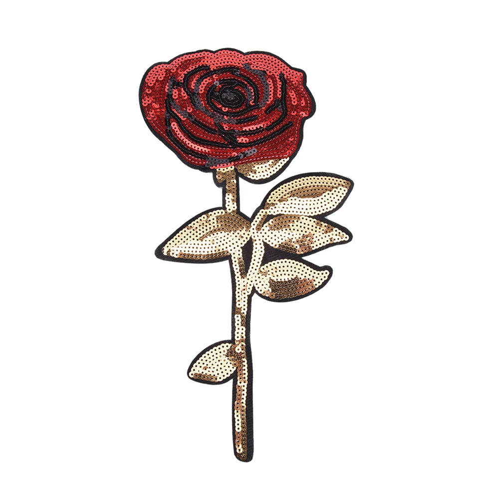 

1Pcs 34.5*17 CM Patches DIY Clothes Badge Brand Shine Sequin Sticker Patches Rose Embroidery Motif Applique Garment Kids Women