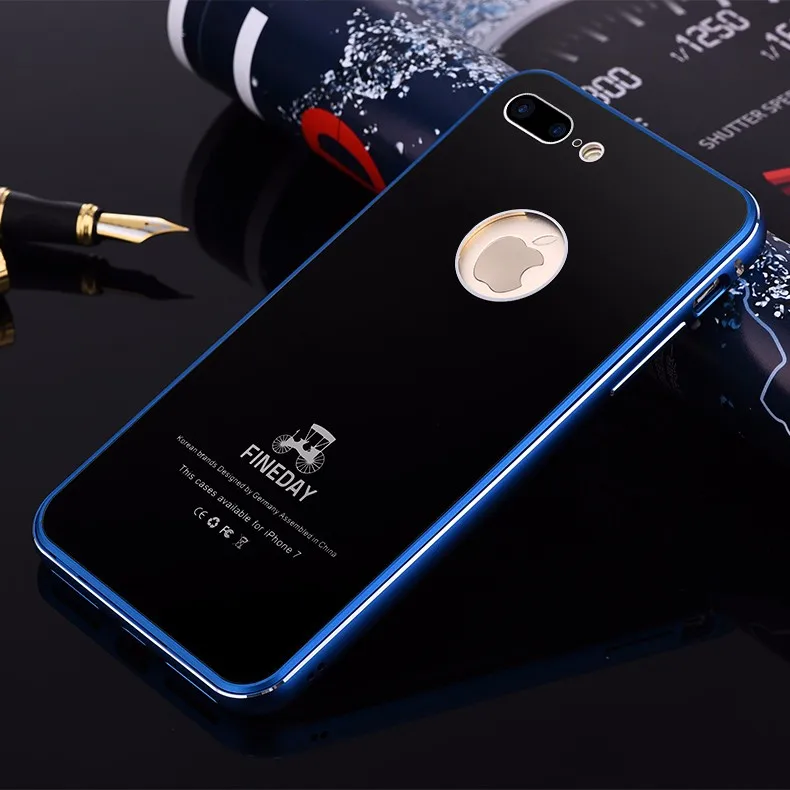 iMatch Aviation Aluminum Alloy Metal Bumper Tempered Glass Back Cover Case for Apple iPhone 7 Plus & iPhone 7