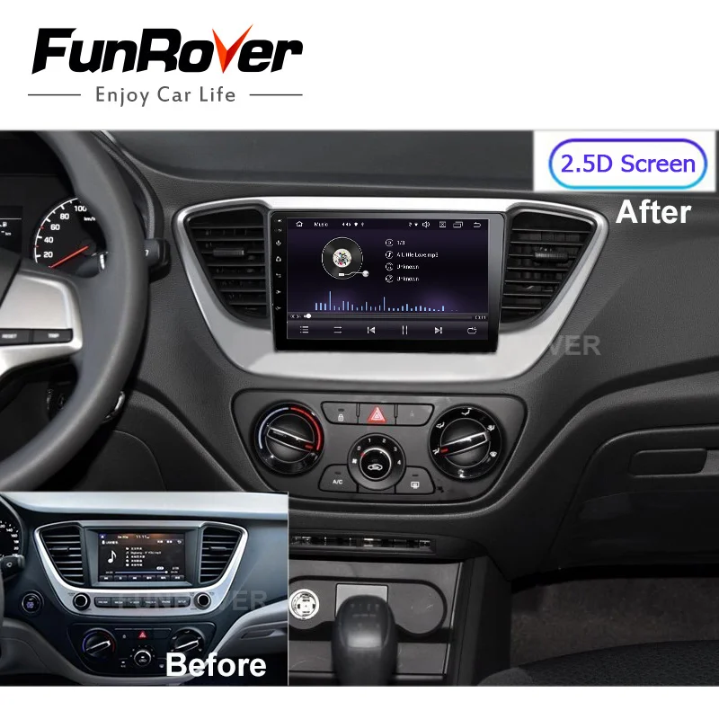 Best FUNROVER 2.5D+IPS android 9.0 Car DVD GPS Player For new Hyundai Verna 2017 Car Radio Video Player Navigation 2 din gps dvd rds 2