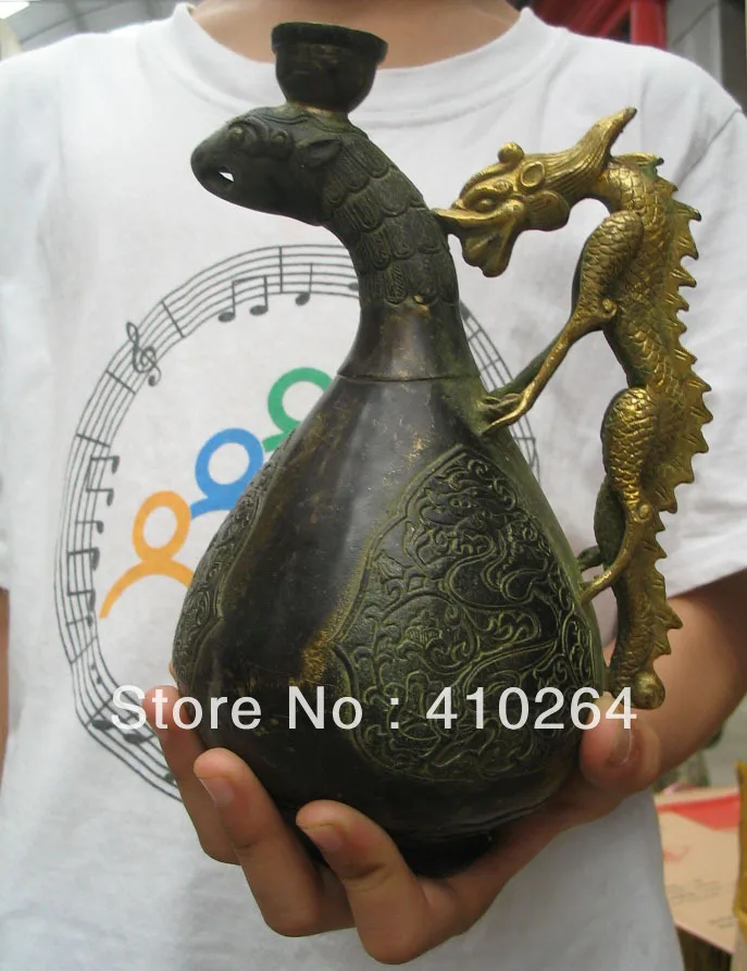 

$Nice Discount$ There are inscriptions collected Classic Chinese gold dragon bronze peacock bottle Statue