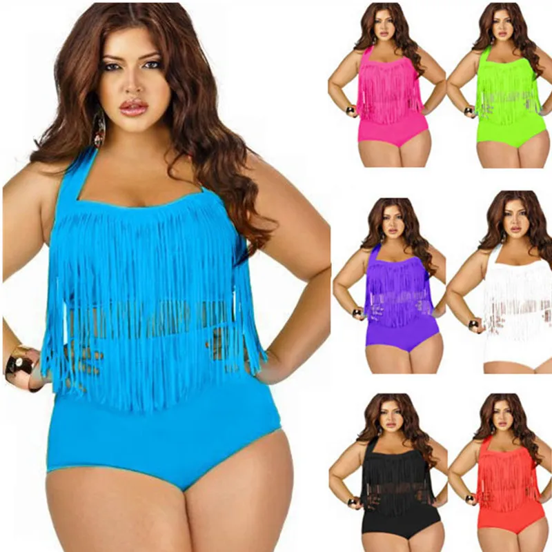 

Plus Size L-2XL Badmode Vrouwen Set Push Up Sexy Kwastje Hoge Taille Badpak Maio Biquini Mujer Trikini Badpak Maillot