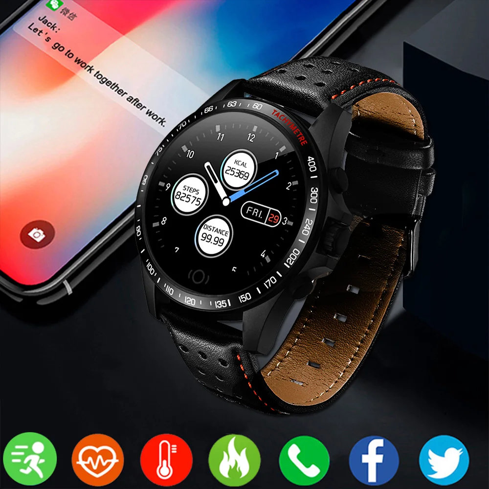 Sport Smart Watch Men For Android IOS Smartwatch Male Fitness Tracker Electronics Smart Clock Smart-watch Genuine Leather Strap