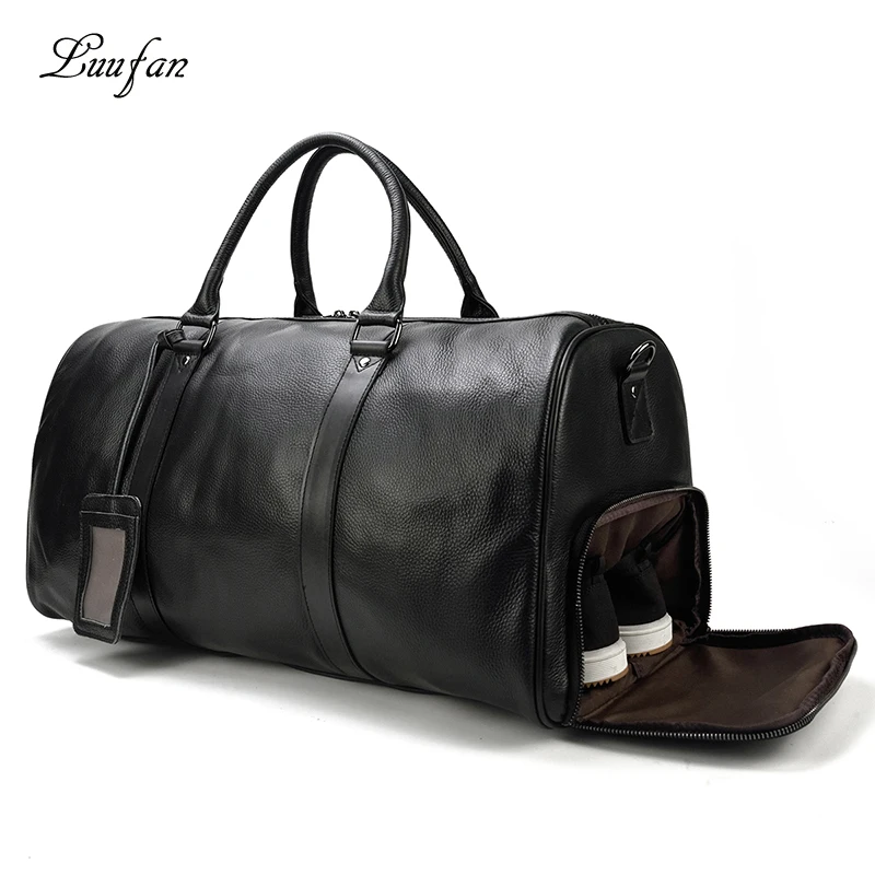 Luufan, натуральная кожа, дорожная сумка, черный, коричневый цвет, дорожная сумка для путешествий, большой размер, для полетов, деловых поездок, натуральная коровья кожа