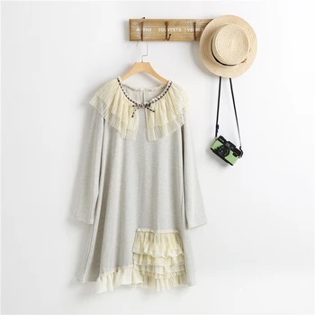 

Japanese Kimono Vintage Mori Girl Lolita Cute Lace Ruffled Cascading Appliques Patchwork Knitted Cotton Robe Women Autumn Dress