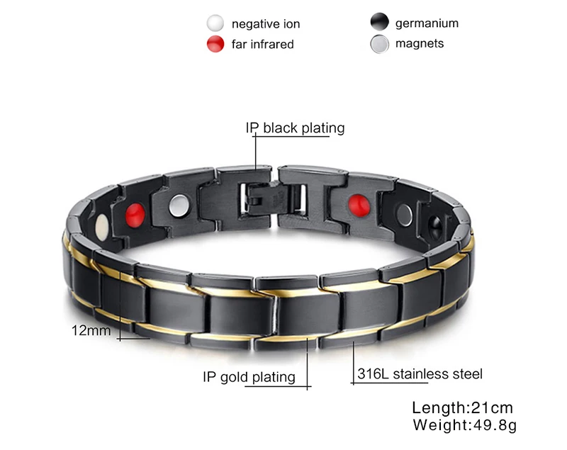 Exquisite Mens Magnetic Bracelets Stainless Steel Therapy Exquisite Mens Magnetic Bracelets Stainless Steel Therapy Negative Ion Bracelet Gold Color Black Gents Fashion Jewelry In Hologram From