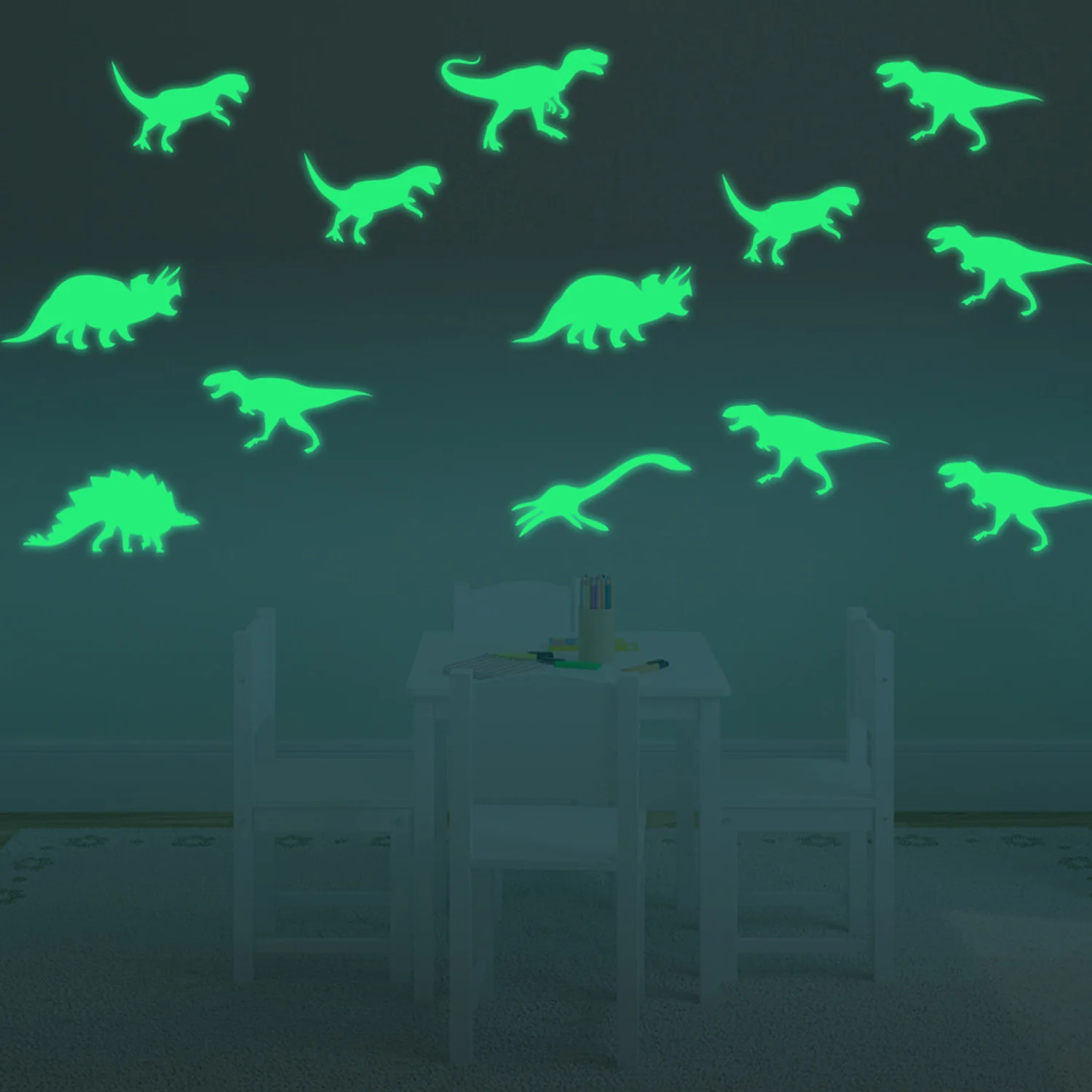 

9PCS Fashion 3D Dinosaur Style Luminous Glow in the Dark Wall Window Decals Stickers Funning Toys Gifts for Kids Home Bedroom
