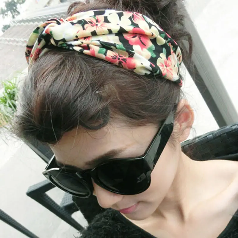 

1PC Hair Accessories Fashion Women Girl Elastic HairBand Turban Floral Pattern Twisted Knotted Hair Band Headware