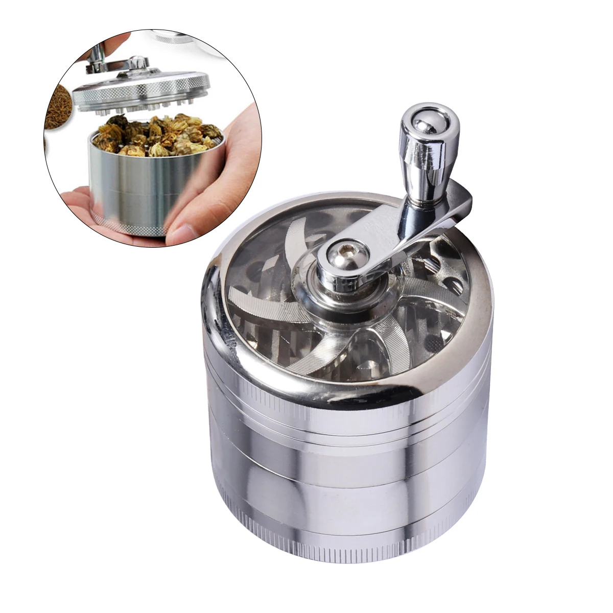 4 Strati Tabacco Spice Grinder Herb Weed Grinder con Manico Mini Spezie Mulino Mulino Rilevatori di Fumo di Tabacco Tubi di Rettifica