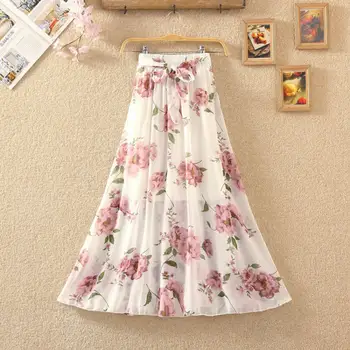 

Long Bohemian Summer Skirt Women Jupe Femme Floral Chiffon Beach Skirt Women High Waist Sexy Skirt Faldas Boho Maxi Skirts C5306