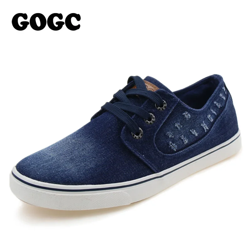 GOGC 2018 New Denim Shoes Men Flats Fashion Comfortable High Quality Lace-up Men Shoes Lace up Canvas Casual Shoes Slipony Men