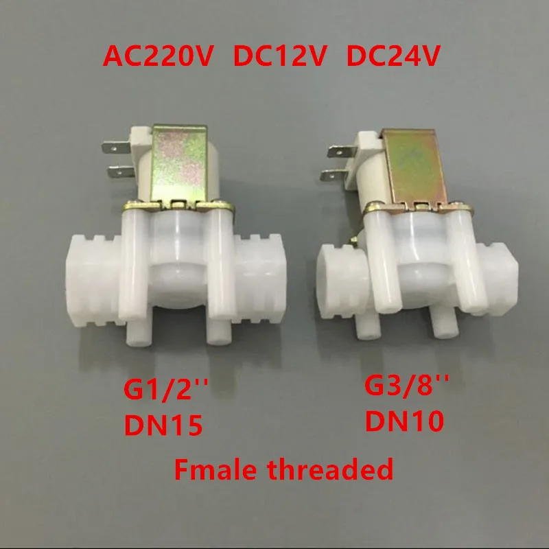 

EBOWAN Female threaded plastic water valve DN15 G1/2'' internal thread DN10 G3/8'' Solenoid Valve DC12VDC 24VAC 220V