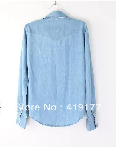 Free Shipping Fashion Woman And the wind of nostalgia washed gradient long sleeved casual blouse denim shirt|blouse bow|shirts with half sleevesshirt