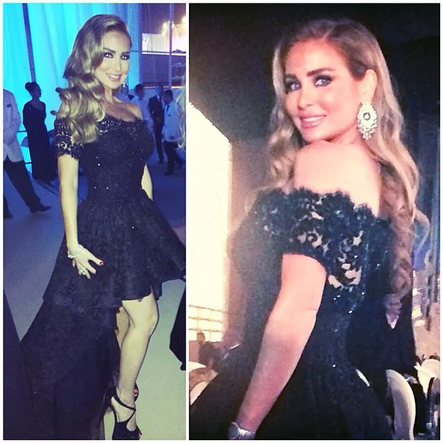 

Elegant Robe de soiree Black Lace High Low Evening Dresses Sexy Off The Shoulder Arabic Designer Prom Gown Dress Abendkleid 2015