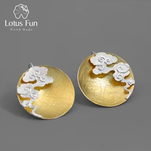 Lotus Fun Plata de Ley 925 auténtica joyería fina diseño creativo Oriental elemento Vintage nube redondo pendientes colgantes para las mujeres