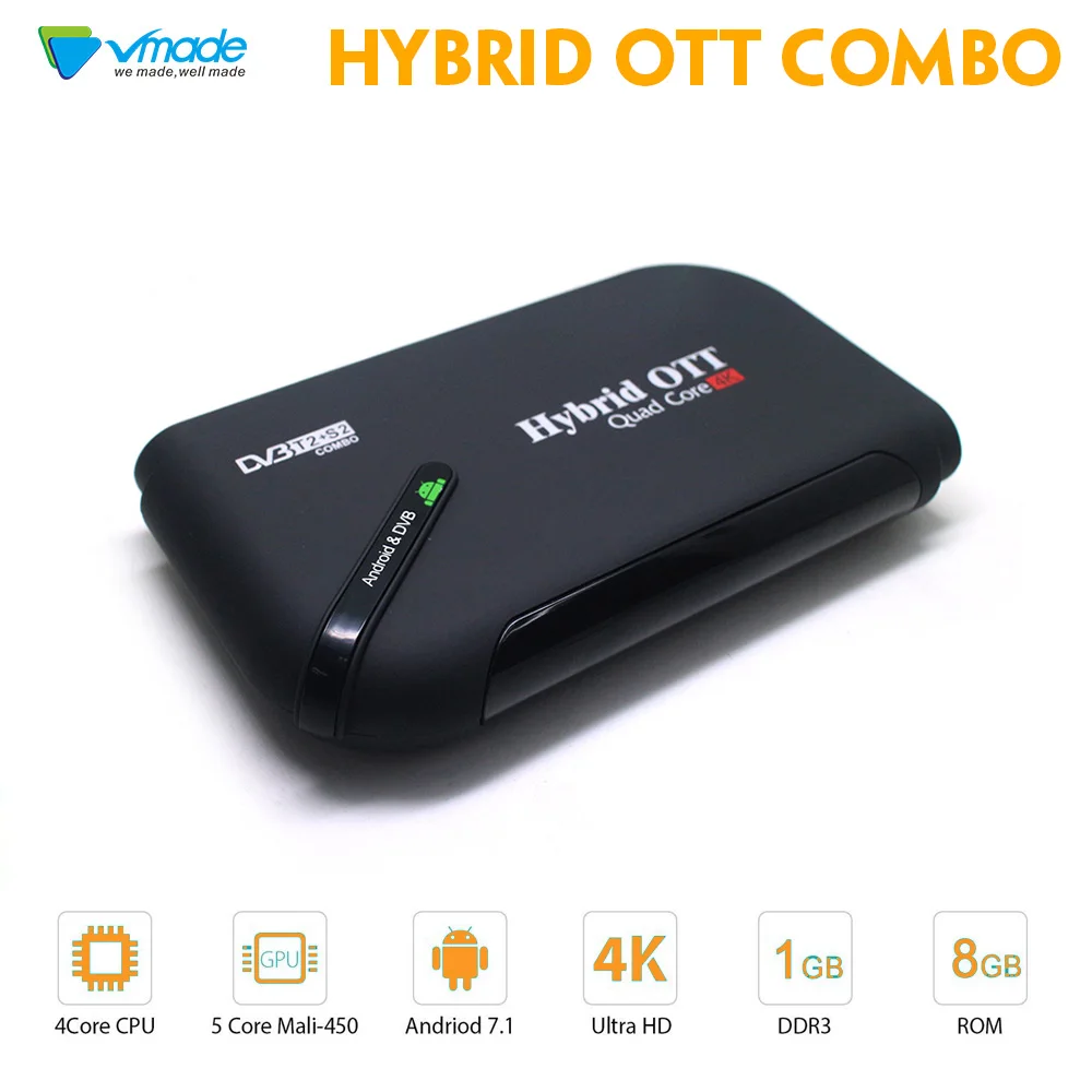 Vmade Amlogic S905D и DVB S2 + DVB T2 1 г + 8 г Amdroid 7,1 OS 4 K HD медиаплеер smart tv box спутниковый тюнер приставки приемник