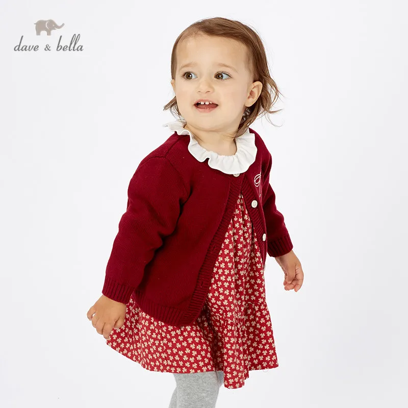 

DB11423-1 dave bella autumn infant baby girls fashion cardigan kids toddler coat children cute bow solid knitted sweater