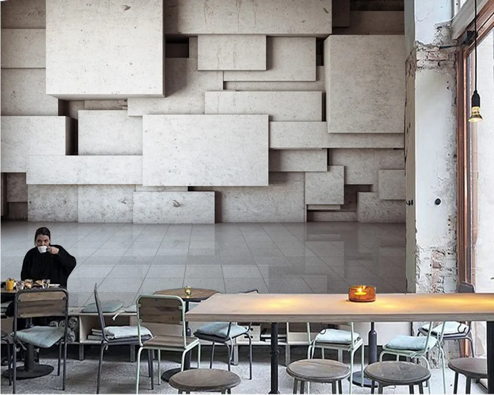 

Free Shipping Custom Mural Modern Minimalist 3d Geometric Cement Brick Wall Industrial Style Backdrop Wall Mural Room Wallpaper