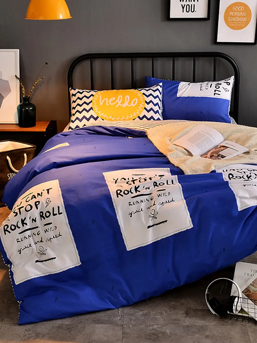 

4Pcs Bedlinen Set Modern Design Letter Comfortable Bedsheet Set