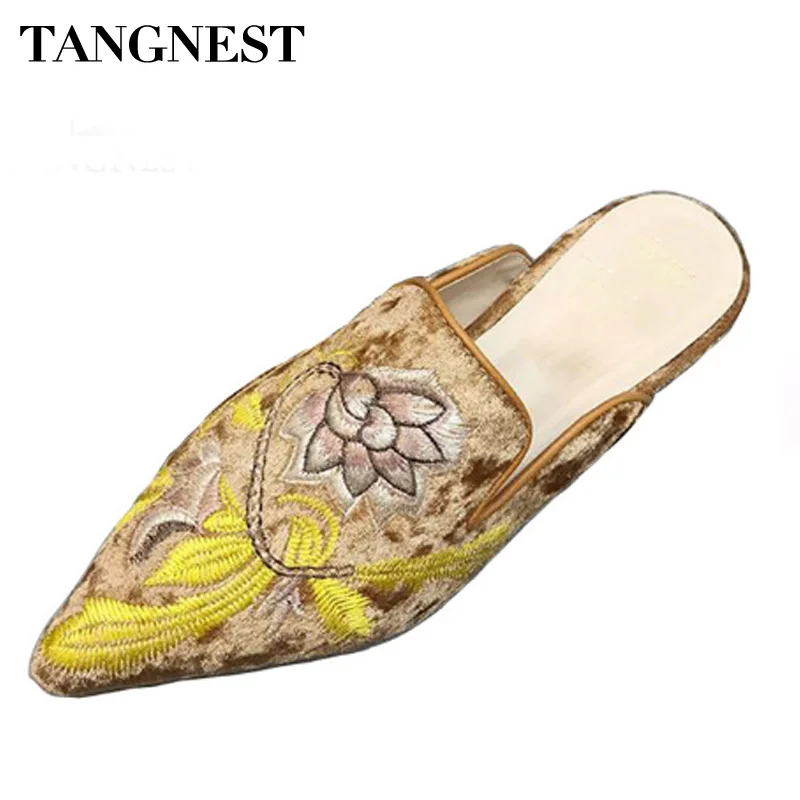 Tangnest/роскошные вышитые Шлепанцы из флока для женщин шлепанцы на плоской подошве