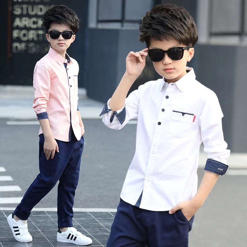 Детская одежда; весенне-осенние хлопковые блузки для мальчиков; Детская рубашка с длинными рукавами для мальчиков; детская модная рубашка; От 5 до 15 лет с отложным воротником