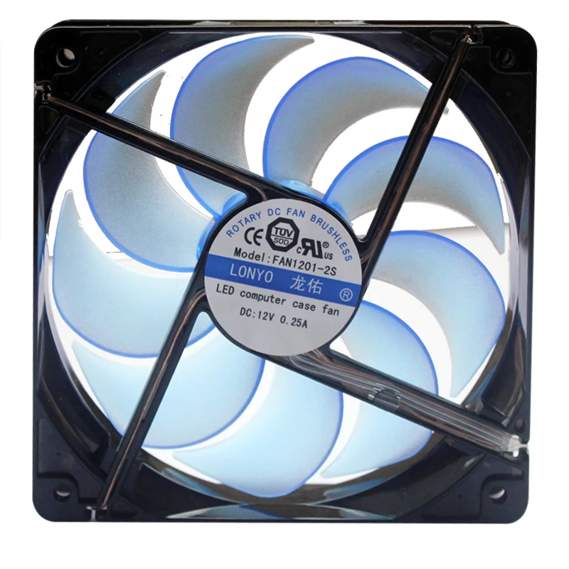 Computer 120mm, 12cm blue/red LED computer desktop chassis cooling fan, 3-pin and 4-pin connectors, with screws, quiet and silen