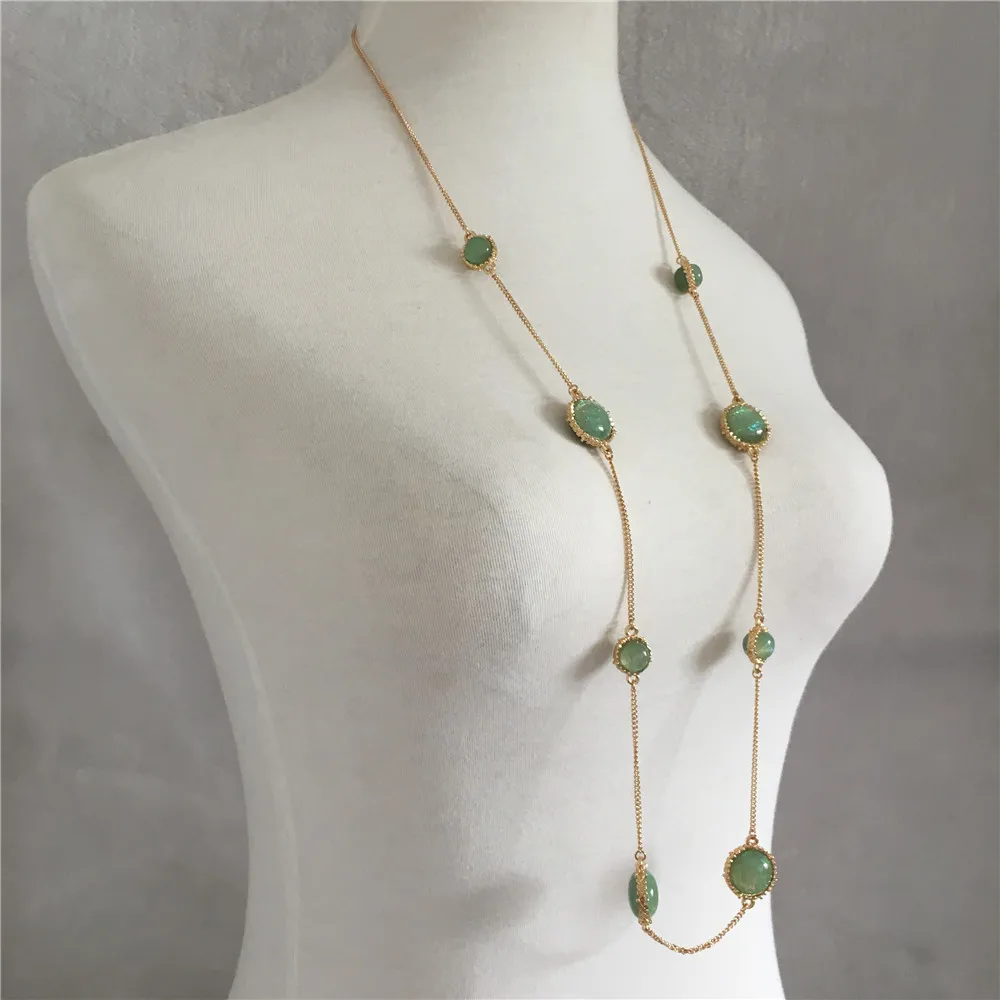 Милое золотое покрытие с зеленым красным синим длинное ожерелье с камнем для женщин и девушек