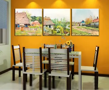 

3 pieces country landscape wall art painting pictures print on canvas for Home kitchen decoration