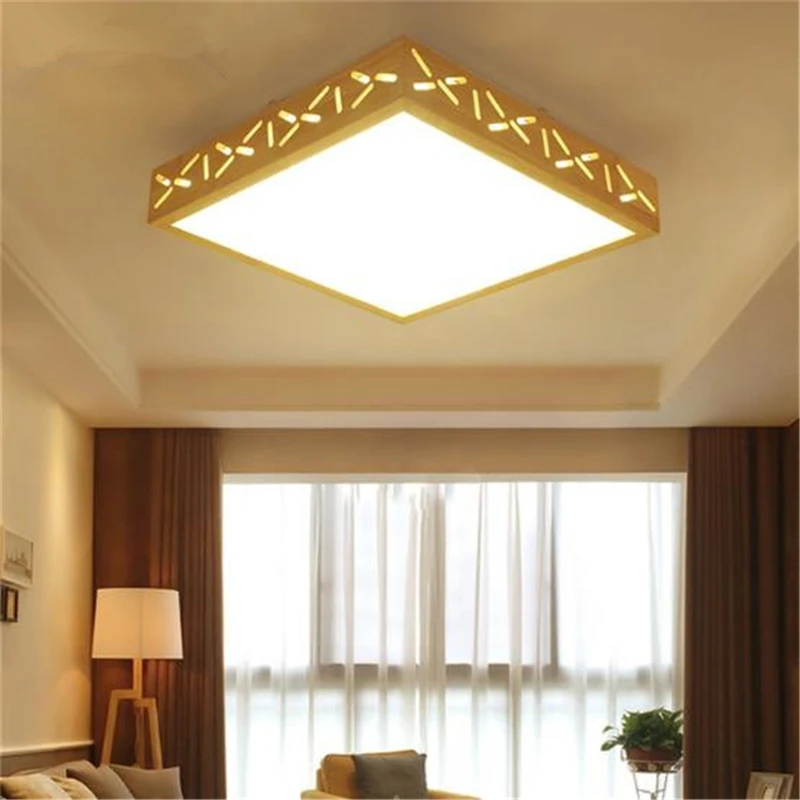 

Japanese Style Modern Simple Square Living Room Bedroom LED Ceiling Lamp Solid Wood Lamp Free Shipping